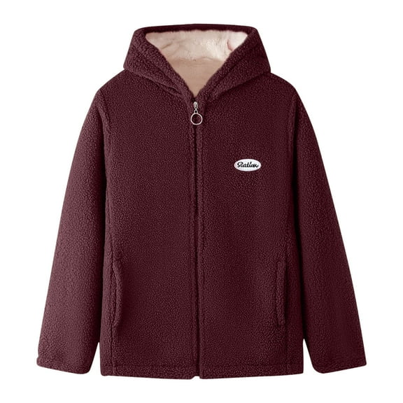 Wyobmus Women's Winter Warm Coat Lightweight Full Zip Soft Polar Fleece Jacket Stand Collar Outwear Coat with Zipper Pockets C-Burgundy