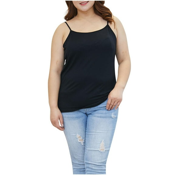 Wyobmus Women's and Women's Plus Tank Tops Oversized Spaghetti Straps Sleeveless Camisole Blouse Elasticity Base Shirt Round Neck Cami Shirt 2X-5X Black