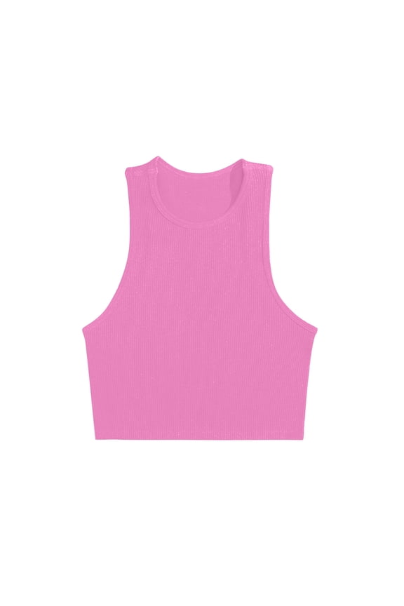 Women's Workout Fitted Tank Top Sleeveless form Fitting Crew Neck Basic Tops Fitness Running Yoga Shirt Hot Pink
