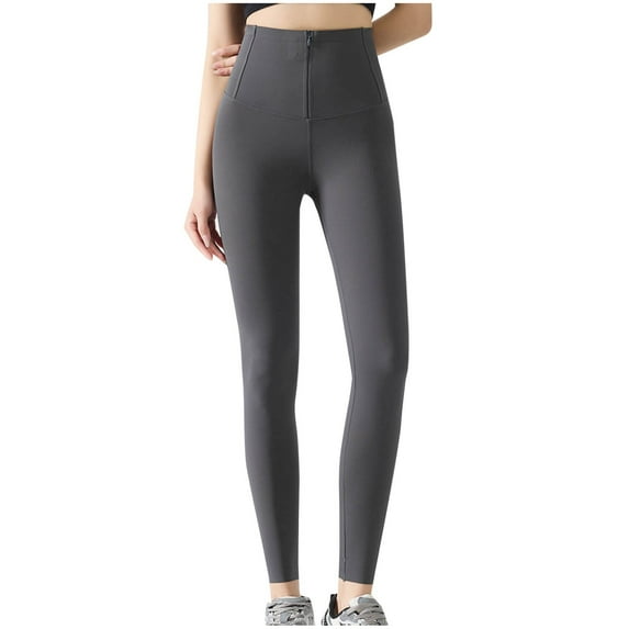 Wyobmus Women's Zipper Yoga Pants Solid Color High Waisted Leggings Tummy Control Hip Lifting Sport Yoga Pants Dark Gray