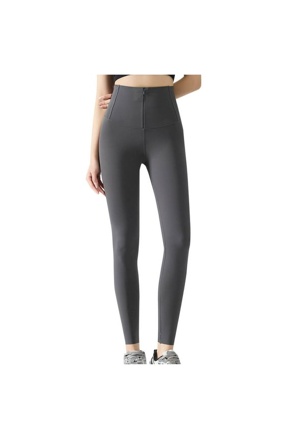 Women's Zipper Yoga Pants Solid Color High Waisted Leggings Tummy Control Hip Lifting Sport Yoga Pants Dark Gray