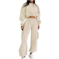 thumbnail image 1 of Wyobmus Womens 2 Piece Sweatsuits Two Piece Tracksuit Sets Loose Hoodedless Sweatshirt Fall Fashion Sweatpants with Pockets B-Beige, 1 of 7