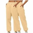 thumbnail image 1 of Wyobmus Womens 2PC Elastic Waist Jogger Pants Casual Solid Color Comfy Lounge Tight Foot Sweatpants 2*Beige, 1 of 4