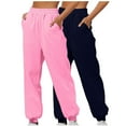 thumbnail image 1 of Wyobmus Womens 2PC Elastic Waist Jogger Pants Casual Solid Color Comfy Lounge Tight Foot Sweatpants Navy/Pink, 1 of 3