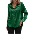 thumbnail image 1 of Wyobmus Women's Satin Silk Button Down Shirt Long Sleeve Dress Shirt Regular Fit Wrinkle-Free Business Work Shirt Turndown Collar Formal Shirts,S-2XL,Olive Green, 1 of 6