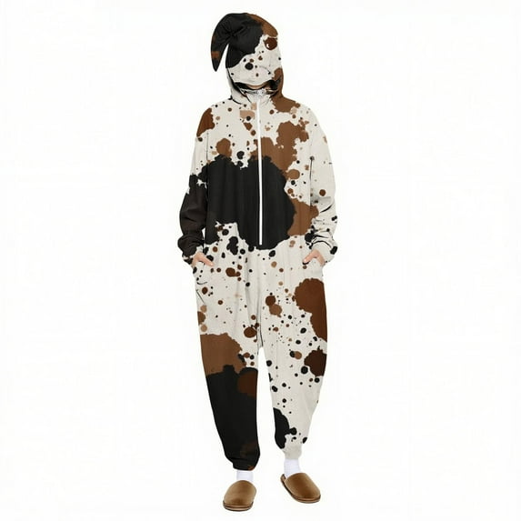 Wyobmus Womens Animal Onesies Pajamas Adult Half Zip One Piece Cosplay Suit Halloween Clothes Long Sleeved Leopard Print Jumpsuit with Hooded Novelty Sleepwear G-Multicolor