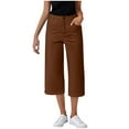 thumbnail image 1 of Wyobmus Womens Barrel Pants High Waisted Straight Leg Stretchy Cropped Capri Pants With Pockets Summer Casual Loose Trousers Coffee, 1 of 6