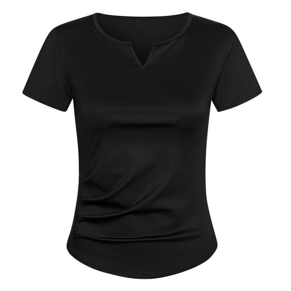 Wyobmus Womens Basic T Shirts Slim Fit Short Sleeve Blouse Crew Neck Ruched Tops Casual Cute Going Out Tight Tops Black