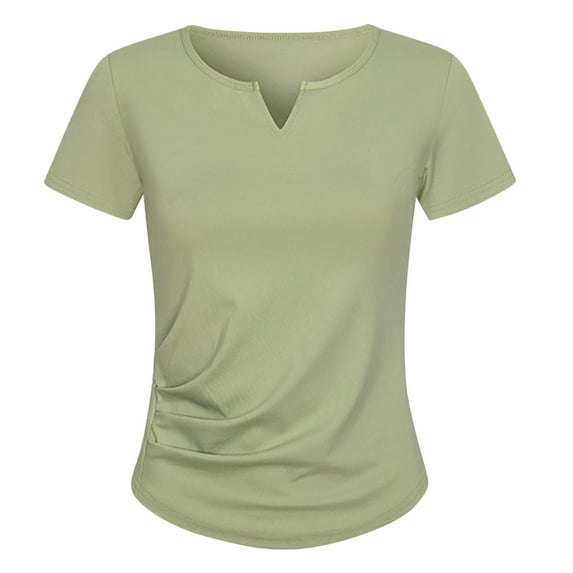 Wyobmus Womens Basic T Shirts Slim Fit Short Sleeve Blouse Crew Neck Ruched Tops Casual Cute Going Out Tight Tops Green