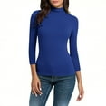 thumbnail image 1 of Wyobmus Womens Basic Tops Mock Turtleneck Sleeveless & 3/4 Sleeve Stretch Slim Fitted T-Shirt Baselayer Tee Tops B-Blue, 1 of 9