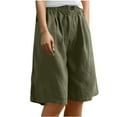 thumbnail image 1 of Wyobmus Womens Bermuda Shorts Lounge Cotton Linen Shorts Wide Leg Summer Elastic Waist Button Casual Mid Length Shorts S-3X B-Olive Green, 1 of 9