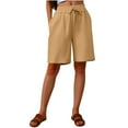 thumbnail image 1 of Wyobmus Womens Bermuda Shorts Summer Comfy Cotton Linen Elastic Waist Short Lightweight Drawstring Solid Casual Vacation Beach Shorts With Pockets S-3X Beige, 1 of 9