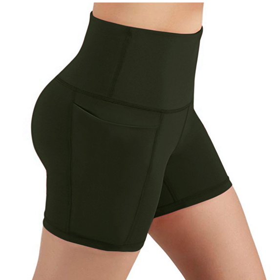 Wyobmus Womens Biker Shorts With Phone Pockets Slim Fit Soft High Waisted Yoga Shorts Stretch Tummy Control Workout Gym Shorts S-2X B-Olive Green