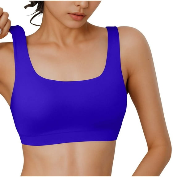 Wyobmus Womens Bikini Top Ribbed Padded Adjustable Straps Swimsuit Sports Bra Scoop Neck Padded Bathing Suit Tops U Back Bikini Swimsuit Workout Crop Swimwear Blue