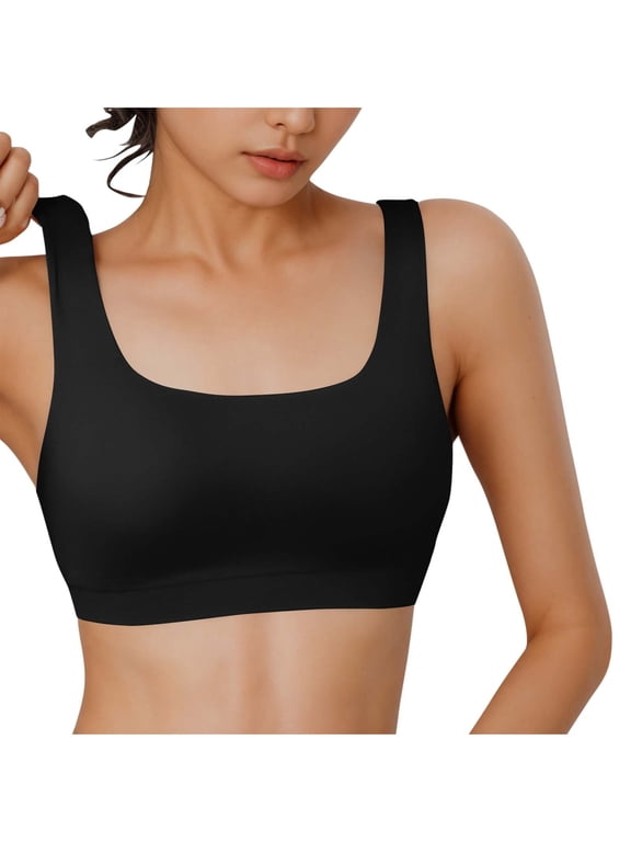Womens Bikini Top Ribbed Padded Adjustable Straps Swimsuit Sports Bra Scoop Neck Padded Bathing Suit Tops U Back Bikini Swimsuit Workout Crop Swimwear Black