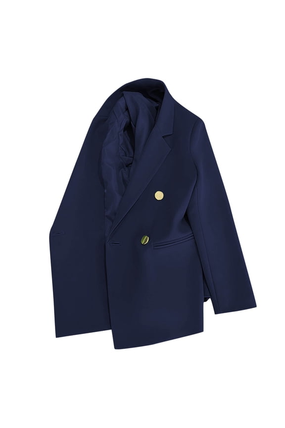 Womens Blazers with Pockets Business Casual Solid Long Sleeve Lapel Open Front Suit Jacket 4-Button Work Blazer Size S-3X B-Navy