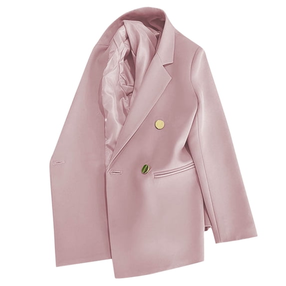 Wyobmus Womens Blazers with Pockets Business Casual Solid Long Sleeve Lapel Open Front Suit Jacket 4-Button Work Blazer Size S-3X B-Pink