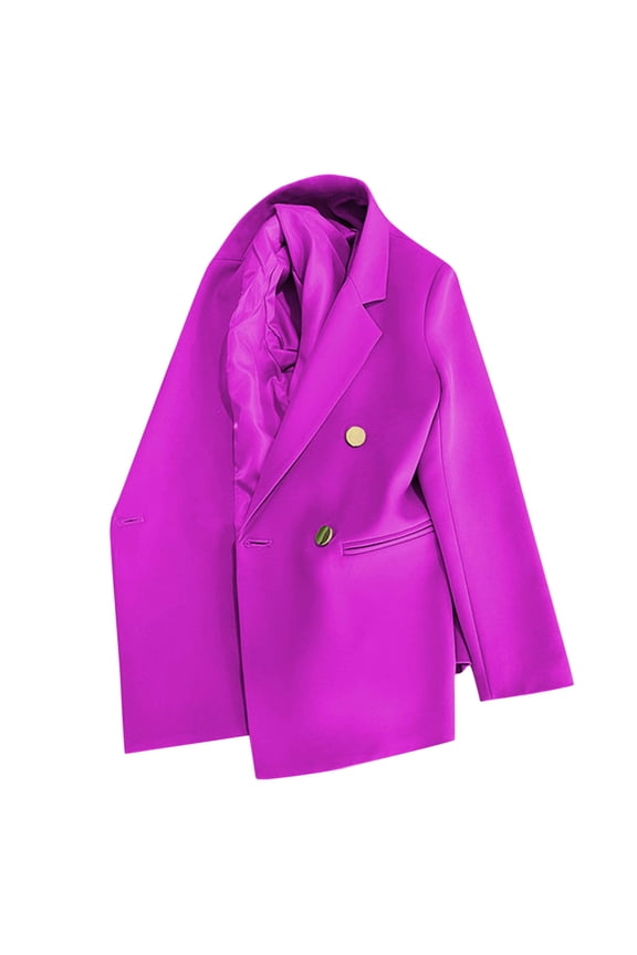 Womens Blazers with Pockets Business Casual Solid Long Sleeve Lapel Open Front Suit Jacket 4-Button Work Blazer Size S-3X B-Purple