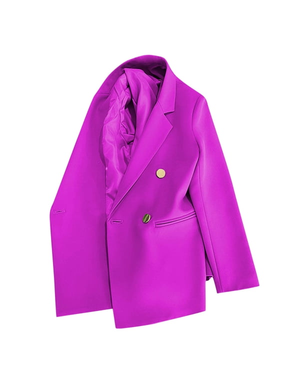 Womens Blazers with Pockets Business Casual Solid Long Sleeve Lapel Open Front Suit Jacket 4-Button Work Blazer Size S-3X B-Purple
