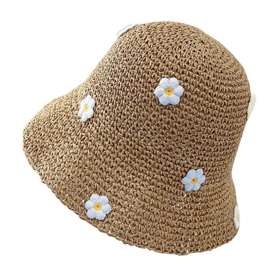 Wyobmus Womens Bucket Hat Cute Floral Applique Beach Sun Hat Sun Hat Fisherman Hat Blue