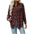 thumbnail image 1 of Wyobmus Womens Button Down Flannel Shirt Plaid Long Sleeve Shackets Classic Lightweight Collared Casual Work Tops Fall Fashion Blouses B-Burgundy, 1 of 8