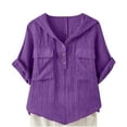 thumbnail image 1 of Wyobmus Womens Button Down Shirts Short Sleeve Button Up Shirts With Hooded Casual V Neck Summer Loose Fit Beach Tops With 2 Front Pockets S-2X Purple, 1 of 6