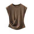 thumbnail image 1 of Wyobmus Womens Cap Sleeve Tank Tops Crew Neck Ruched T Shirts Summer Casual Sleeveless Basic Tee Shirt Loose Fit Fashion Clothes Khaki, 1 of 5