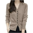 thumbnail image 1 of Wyobmus Womens Cardigan Sweaters Casual V-Neck Knitted Coat Loose Soft Button Up Outerwear With Pockets Khaki, 1 of 4
