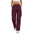 thumbnail image 1 of Wyobmus Womens Cargo Pants High Waisted Button Wide Leg Cargo Pants Stretchy Y2K Slit Bottom Pull On Baggy Joggers Pants with Pockets Burgundy, 1 of 9