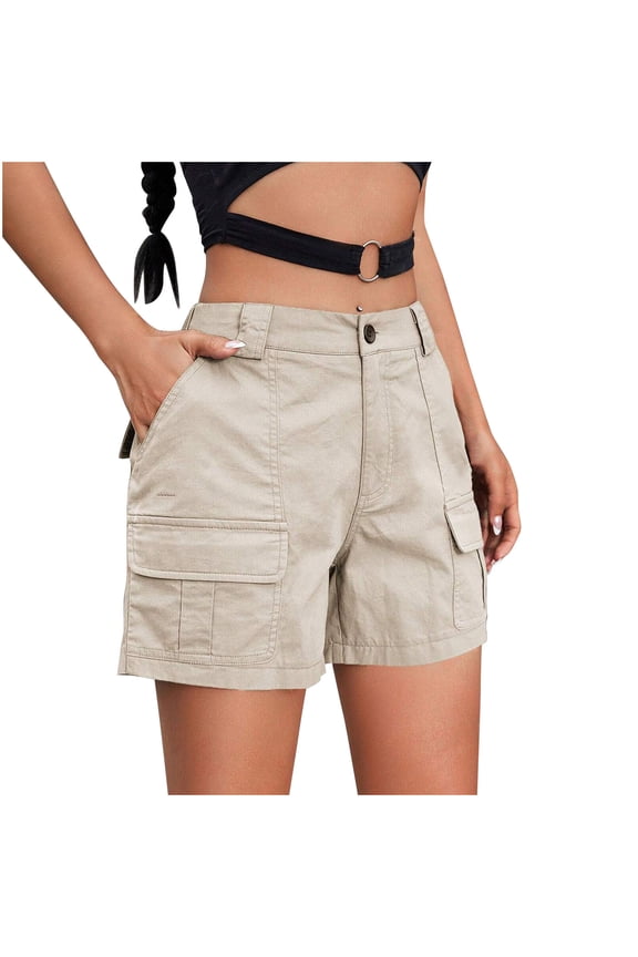 Wyobmus Womens Cargo Shorts with 6 Pockets High Waist Hiking Shorts Lightweight Casual Summer Fishing Running Shorts Beige