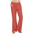 thumbnail image 1 of Wyobmus Womens Casual Linen High Waist Pants Drawstring Straight Leg Slacks Loose Fit Summer Beach Pants Trousers With Side Pockets B-Watermelon Red, 1 of 6