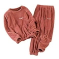 thumbnail image 1 of Wyobmus Womens Coral Fleece Pajamas Set Long Sleeve Sleepwear Soft Fluffy Pj Loungewear Comfy Pjs Lounge Sets A-Red, 1 of 6