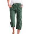 thumbnail image 1 of Wyobmus Womens Cotton Linen Capri Pants Casual Color Color Elastic Waist 3/4 Plus Size Loose Darwstring Lounge Pants With Pocket Olive Green, 1 of 6