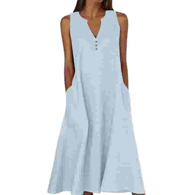 Wyobmus Womens Cotton Linen Dress for Size S-5Xl Casual Loose Summer Sleeveless V Neck Tank Dresses with Pockets Shift Vacation Outfits A-Blue Wyobmus Womens Cotton Linen Dress for Size S-5Xl Casual Loose Summer Sleeveless V Neck Tank Dresses with Pockets Shift Vacation Outfits A-Blue