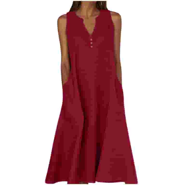 Wyobmus Womens Cotton Linen Dress for Size S-5Xl Casual Loose Summer Sleeveless V Neck Tank Dresses with Pockets Shift Vacation Outfits C-Burgundy, Wyobmus Womens Cotton Linen Dress for Size S-5Xl Casual Loose Summer Sleeveless V Neck Tank Dresses with Pockets Shift Vacation Outfits C-Burgundy,