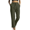 thumbnail image 1 of Wyobmus Womens Cotton Linen Pants Drawstring Elastic Waist Casual Straight Leg Trousers Cropped Pants With Pockets Green, 1 of 5