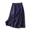 thumbnail image 1 of Wyobmus Womens Cotton Linen Skirt Summer Elastic Waist Front Buttoned Solid Swing Midi A Line Skirt Navy, 1 of 5