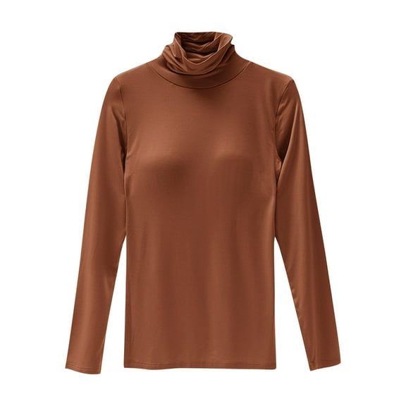 Wyobmus Womens Cotton Tops Casual Lightweight Long Sleeve Mock Turtleneck Tees Shirts With Chest Pad Coffee