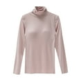 thumbnail image 1 of Wyobmus Womens Cotton Tops Casual Lightweight Long Sleeve Mock Turtleneck Tees Shirts With Chest Pad Pink, 1 of 3