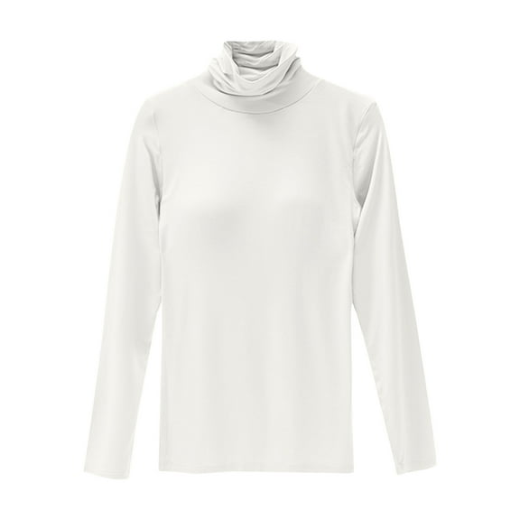 Wyobmus Womens Cotton Tops Casual Lightweight Long Sleeve Mock Turtleneck Tees Shirts With Chest Pad White