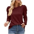 thumbnail image 1 of Wyobmus Womens Crew Neck Shirt Fall Puff Long Sleeve Fashion Tops Tunic Dressy Knitted Casual Sweater Clothes Cute Trendy Work Outfits Burgundy, 1 of 8