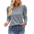 thumbnail image 1 of Wyobmus Womens Crew Neck Shirt Fall Puff Long Sleeve Fashion Tops Tunic Dressy Knitted Casual Sweater Clothes Cute Trendy Work Outfits Gray, 1 of 7