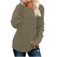 thumbnail image 1 of Wyobmus Womens Crewneck Long Sleeve Tops Lightweight Side Slit Sweaters Casual Loose Fit Tunic Fall Fashion Blouses Khaki, 1 of 7