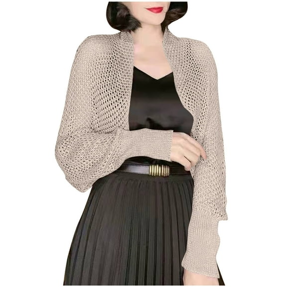 Wyobums Womens Crochet Cardigan Cover Up Lightweight Open Front Long Sleeve Sweaters Hollow Out Knit Tops Swim Cover Ups Khaki