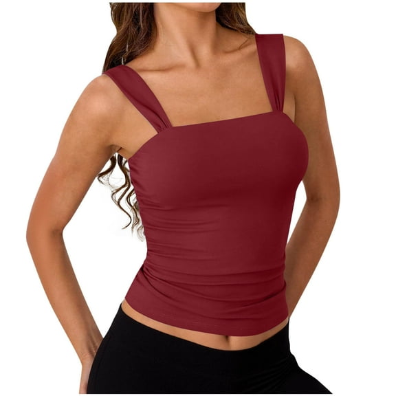 Wyobmus Womens Cropped Tops Sleeveless Strappy Tank Slim Fitted Square Neck Workout Fitness Casual Basic Crop Tops Red