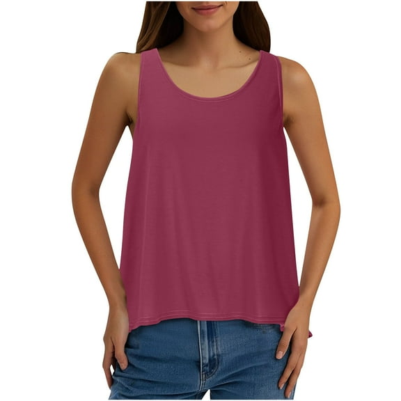 Wyobmus Womens Cross Backless Tank Tops Casual Sleeveless Open Back Tops Solid Color Cute Round Neck Flowy Shirts Burgundy
