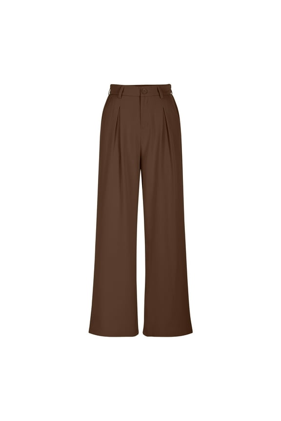 Womens Dress Pants Plain Wide Leg Pull On Stretchy Work Pants Pleated Front High Waisted Business Casual Trousers with Pockets A-Coffee
