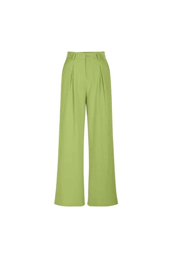 Womens Dress Pants Plain Wide Leg Pull On Stretchy Work Pants Pleated Front High Waisted Business Casual Trousers with Pockets A-Mint Green