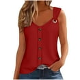 thumbnail image 1 of Wyobmus Womens Dressy Tank Tops 2025 Trendy Sleeveless O-Ring Shoulder Button Tops Solid Color V Neck T-Shirt Loose Going Out Clothes S-2X Red, 1 of 5