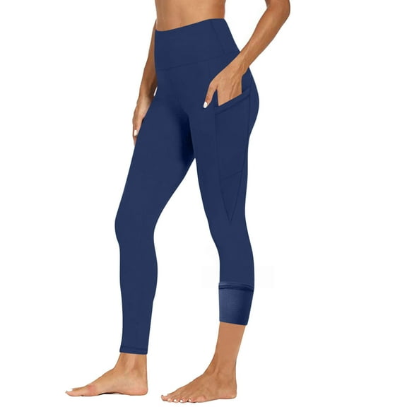 Wyobmus Womens Fleece Leggings Winter Outdoor Thermal Workout Tights Elastic Waist Tummy Control Workout Phone Pockets Curvy Yoga Pants Navy